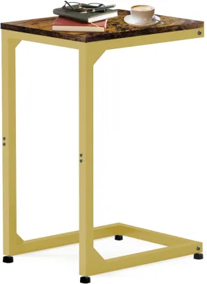 C Table End Table with Metal Frame Small Side Table for Couch, Sofa TV Tray Table for Living Room, Bedroom, Bedside Elegant Gold