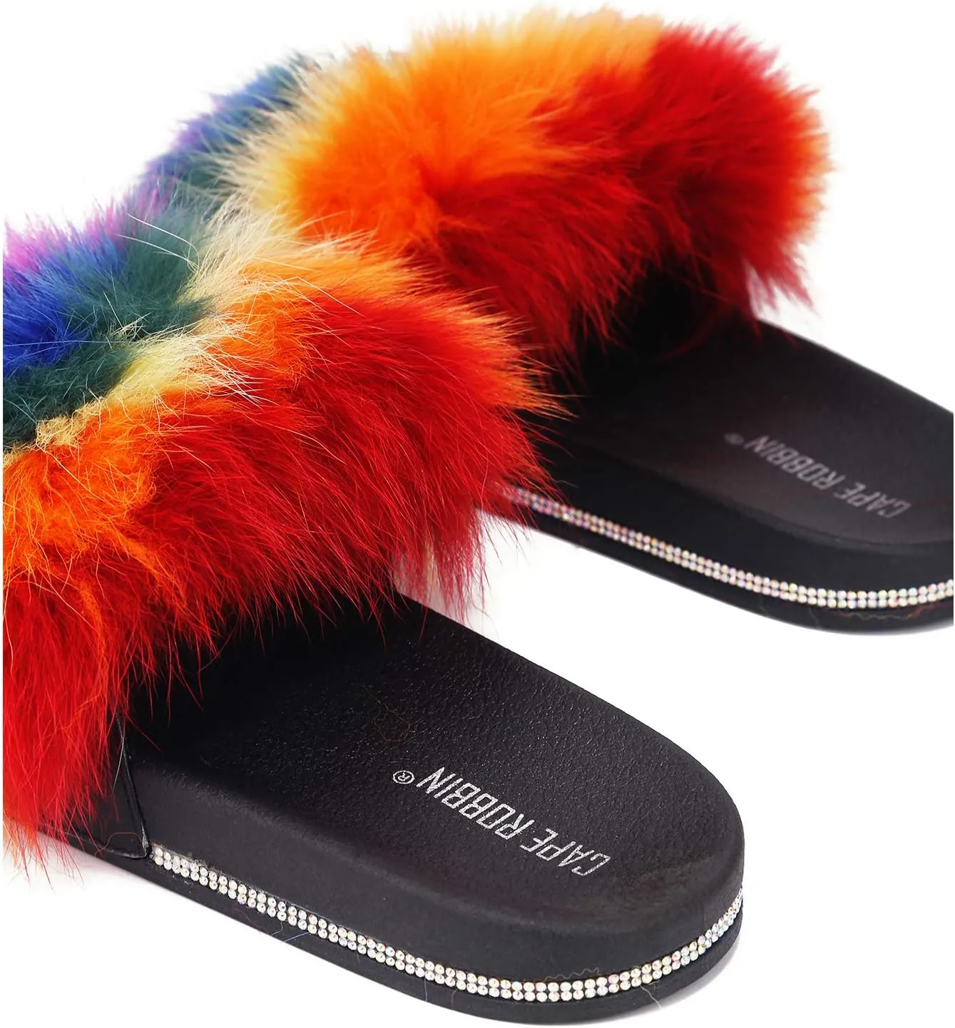 Cape Robbin Casino Red Multi Color Flat Slip-on Sandals Furry Mules Slides