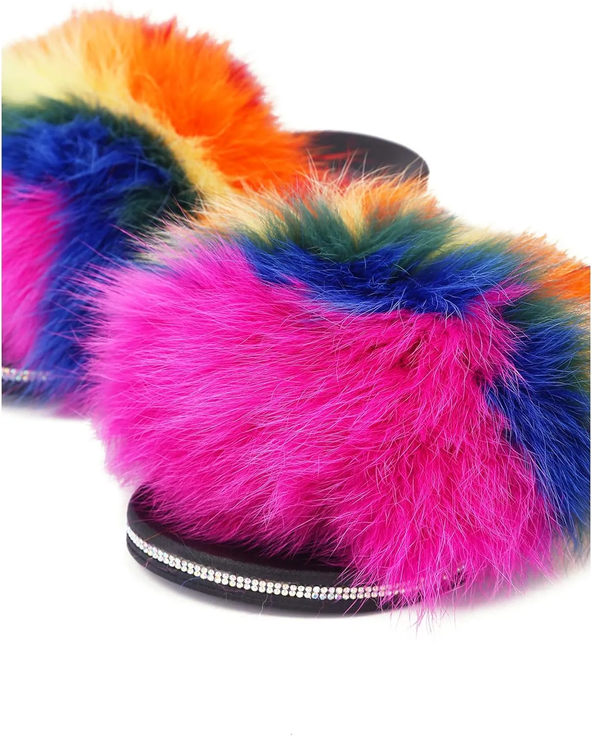 Cape Robbin Casino Red Multi Color Flat Slip-on Sandals Furry Mules Slides