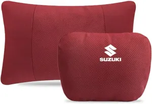 Car Headrest and Lumbar Support Cushion for Suzuki Vitra Tianyu SX4 Swift Alto, Neck Pillow Lumbar Support Pillow with Adjustable Strap Breathable Comfortable Removable,2PCS-D Red