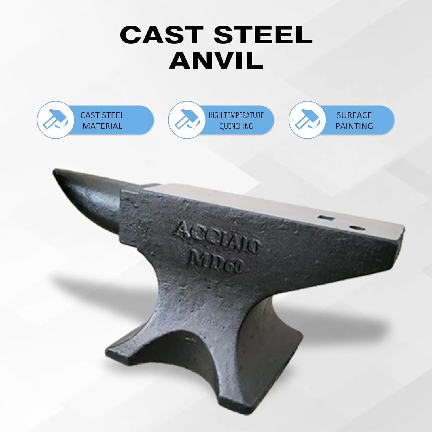 Cast Steel Anvil, 132Lbs High Hardness Rugged Single Horn Anvil, Large Countertop and Stable Base, with Round and Square Hole, Metalsmith Tool for Bending and Shaping