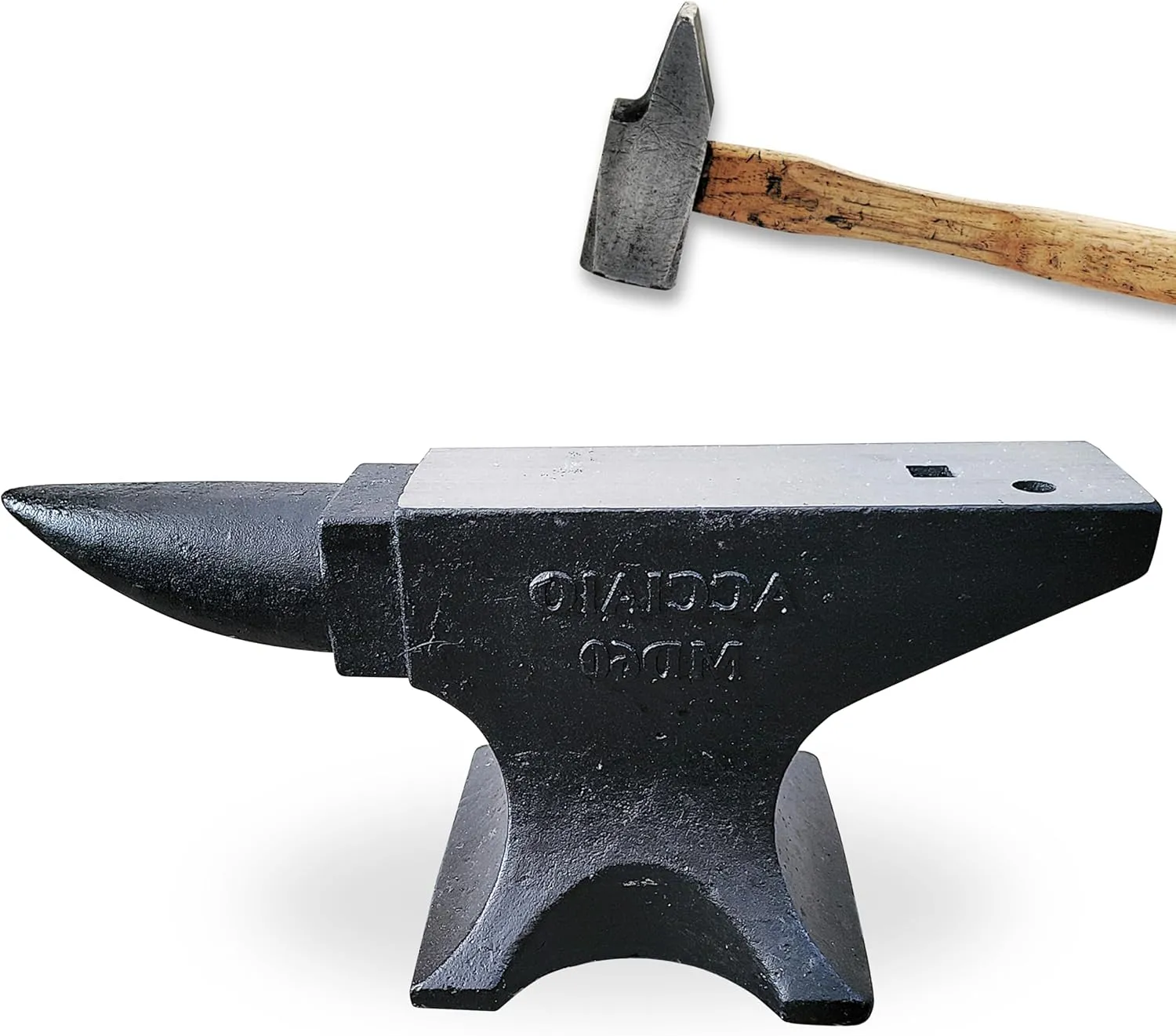 Cast Steel Anvil, 132Lbs High Hardness Rugged Single Horn Anvil, Large Countertop and Stable Base, with Round and Square Hole, Metalsmith Tool for Bending and Shaping