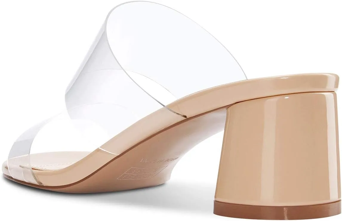 Castamere Womens Chunky Block Mid Heels Sandals Slip On Transparent Ankle Strap Open Toe 5CM Heeled Sandal