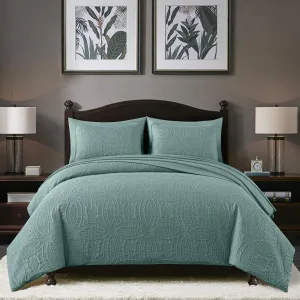 Chezmoi Collection Liam Spa Blue King Size Bed in a Bag Comforter Set - 7 Pieces Coin Pattern Lightweight Comforter with Bed Sheets, Pillowcases & Shams Bedding Set for All Seasons