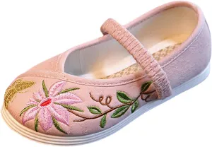 Chinese Traditional Embroidered Shoes Girls Ancient Round Toe Floral Flat𝘀 Fairy Sandals for Teen Girls