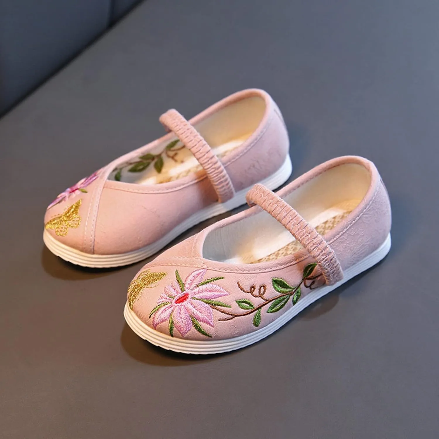 Chinese Traditional Embroidered Shoes Girls Ancient Round Toe Floral Flat𝘀 Fairy Sandals for Teen Girls