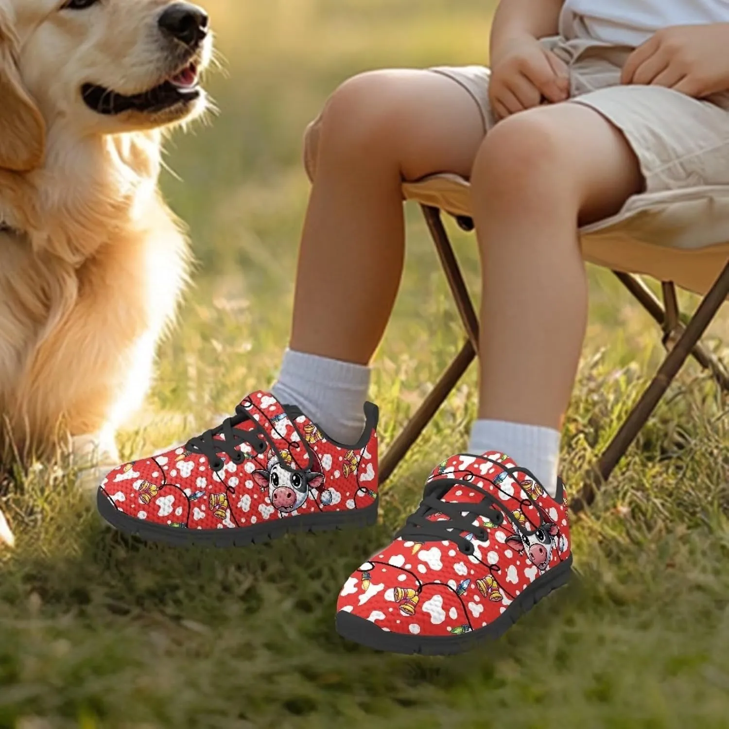 Christmas Kids Running Shoes Boys Girls Lightweight Breathable Sports Shoes Non-Slip Sneakers Hook-and-Loop Strap Shoes for Little Kid SizeUS11-15