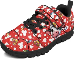 Christmas Kids Running Shoes Boys Girls Lightweight Breathable Sports Shoes Non-Slip Sneakers Hook-and-Loop Strap Shoes for Little Kid SizeUS11-15