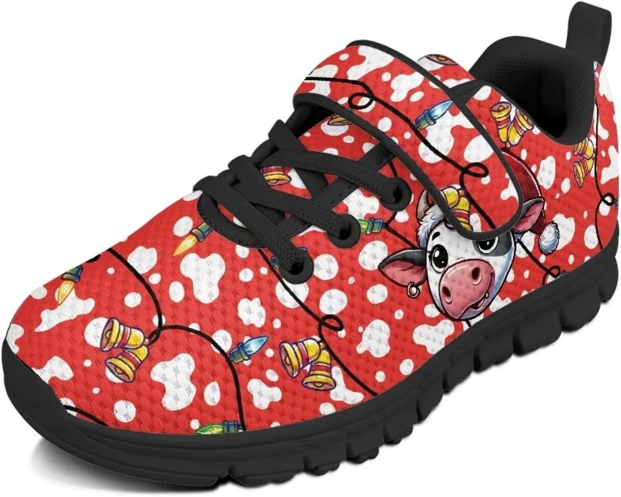 Christmas Kids Running Shoes Boys Girls Lightweight Breathable Sports Shoes Non-Slip Sneakers Hook-and-Loop Strap Shoes for Little Kid SizeUS11-15