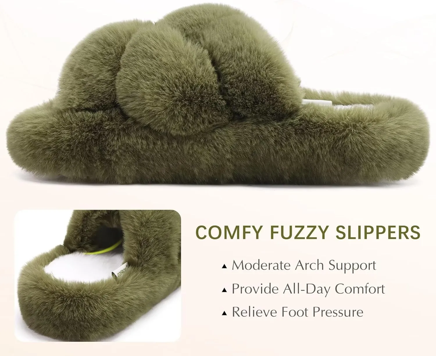 COFACE Women's Fluff Slippers Open Toe Fuzzy Faux Fur Ladies House Fashion Platform Slide Shoes with Comfort Arch Support, Indoor Outdoor Sole
