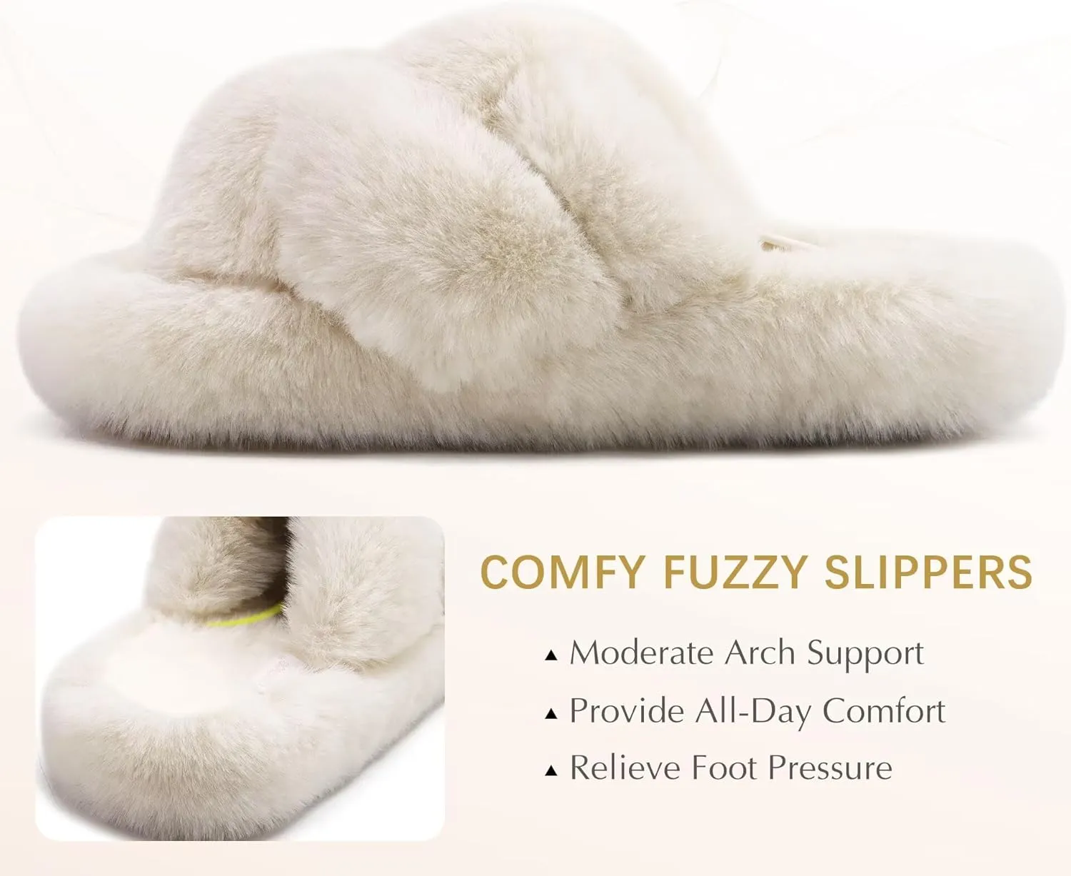 COFACE Women's Fluff Slippers Open Toe Fuzzy Faux Fur Ladies House Fashion Platform Slide Shoes with Comfort Arch Support, Indoor Outdoor Sole