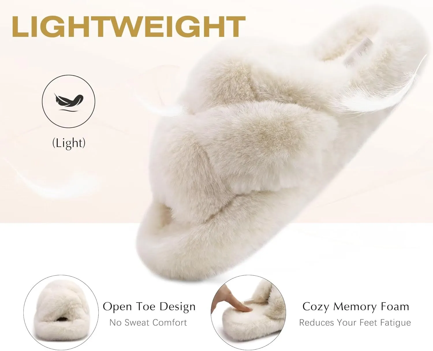 COFACE Women's Fluff Slippers Open Toe Fuzzy Faux Fur Ladies House Fashion Platform Slide Shoes with Comfort Arch Support, Indoor Outdoor Sole