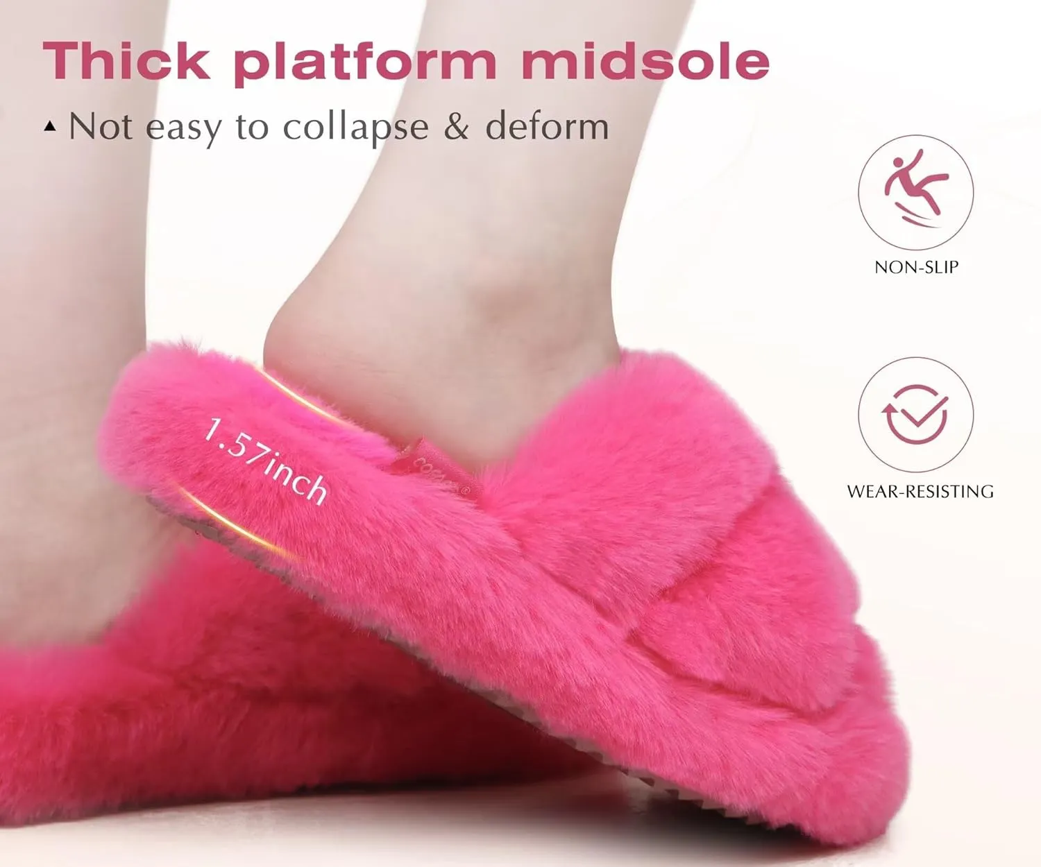 COFACE Women's Fluff Slippers Open Toe Fuzzy Faux Fur Ladies House Fashion Platform Slide Shoes with Comfort Arch Support, Indoor Outdoor Sole