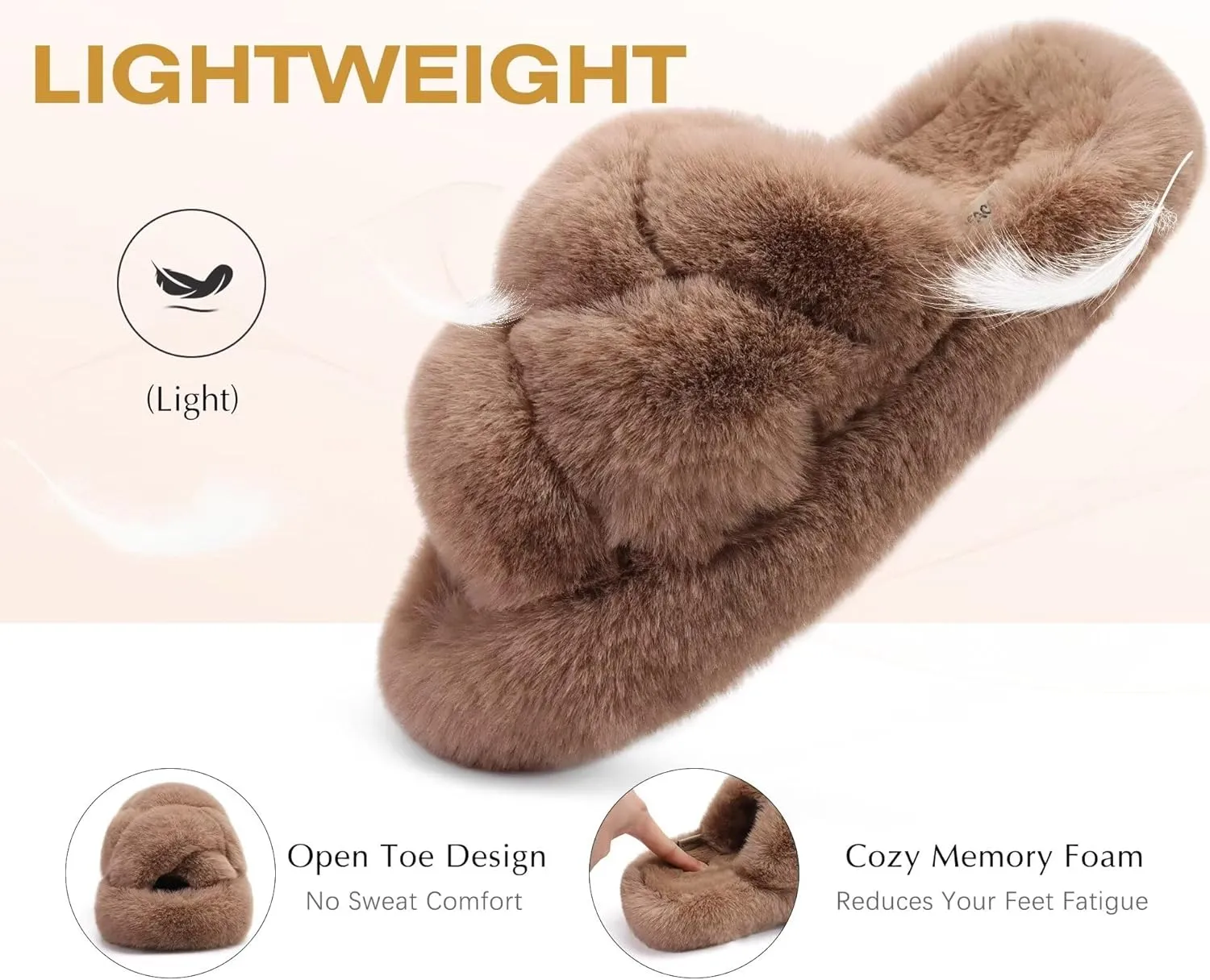 COFACE Women's Fluff Slippers Open Toe Fuzzy Faux Fur Ladies House Fashion Platform Slide Shoes with Comfort Arch Support, Indoor Outdoor Sole