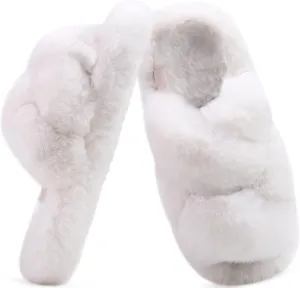 COFACE Women's Fluff Slippers Open Toe Fuzzy Faux Fur Ladies House Fashion Platform Slide Shoes with Comfort Arch Support, Indoor Outdoor Sole