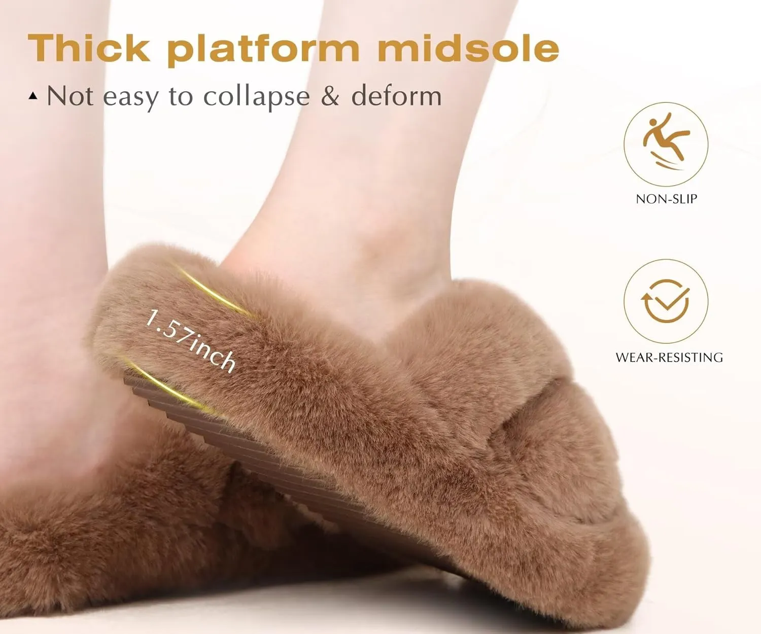 COFACE Women's Fluff Slippers Open Toe Fuzzy Faux Fur Ladies House Fashion Platform Slide Shoes with Comfort Arch Support, Indoor Outdoor Sole
