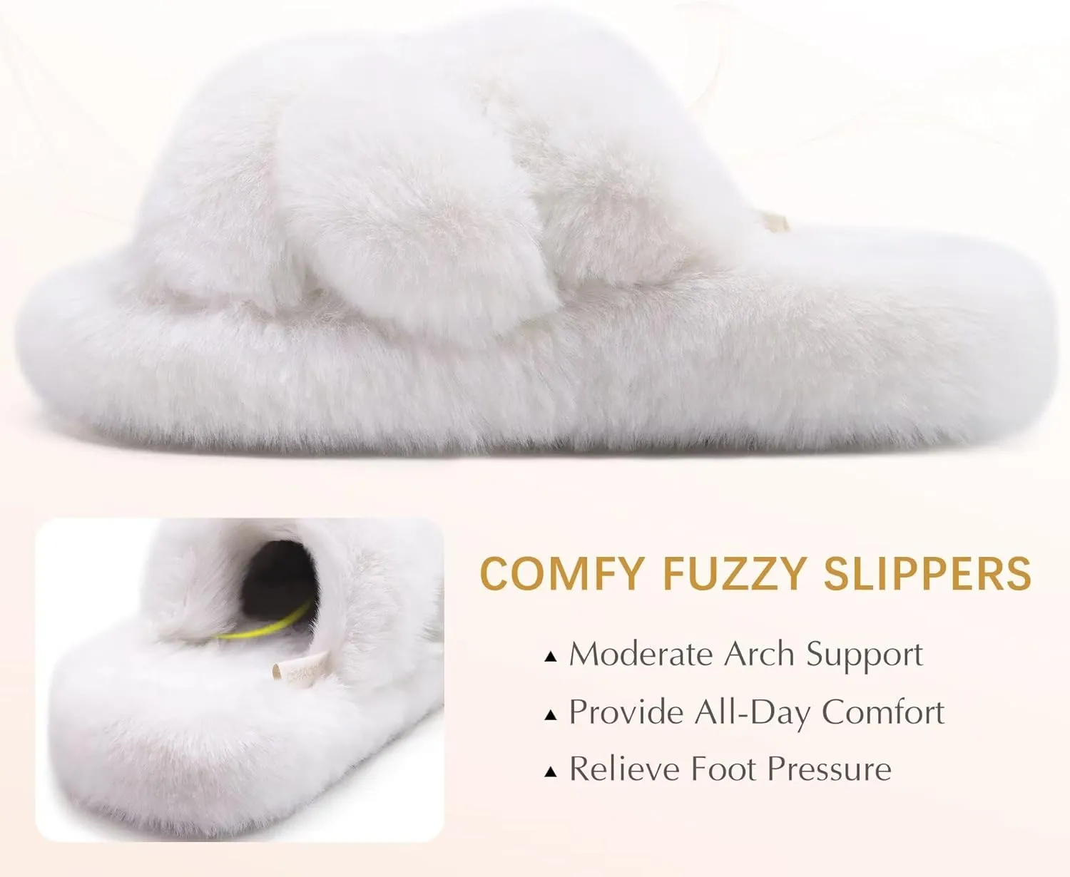 COFACE Women's Fluff Slippers Open Toe Fuzzy Faux Fur Ladies House Fashion Platform Slide Shoes with Comfort Arch Support, Indoor Outdoor Sole