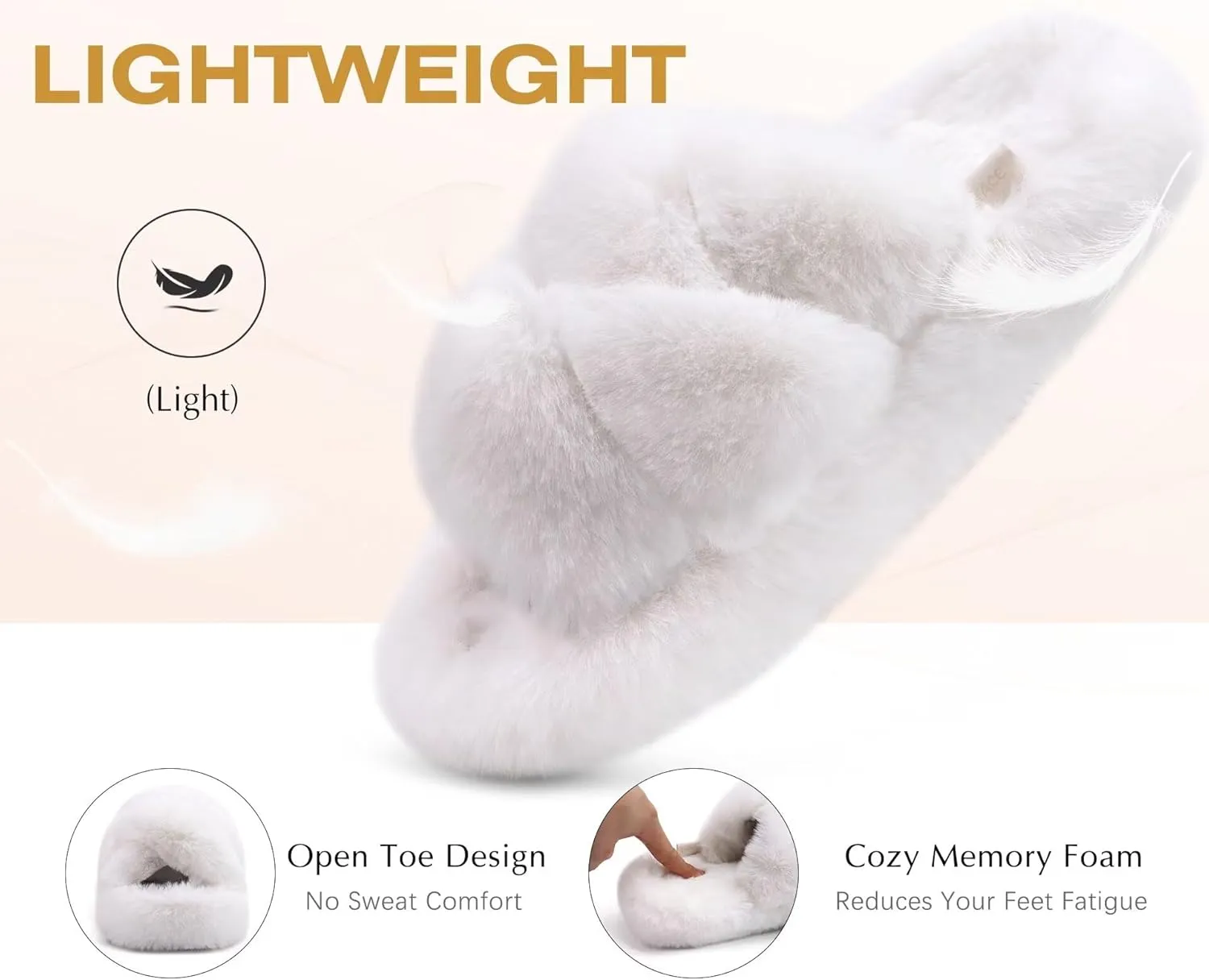 COFACE Women's Fluff Slippers Open Toe Fuzzy Faux Fur Ladies House Fashion Platform Slide Shoes with Comfort Arch Support, Indoor Outdoor Sole