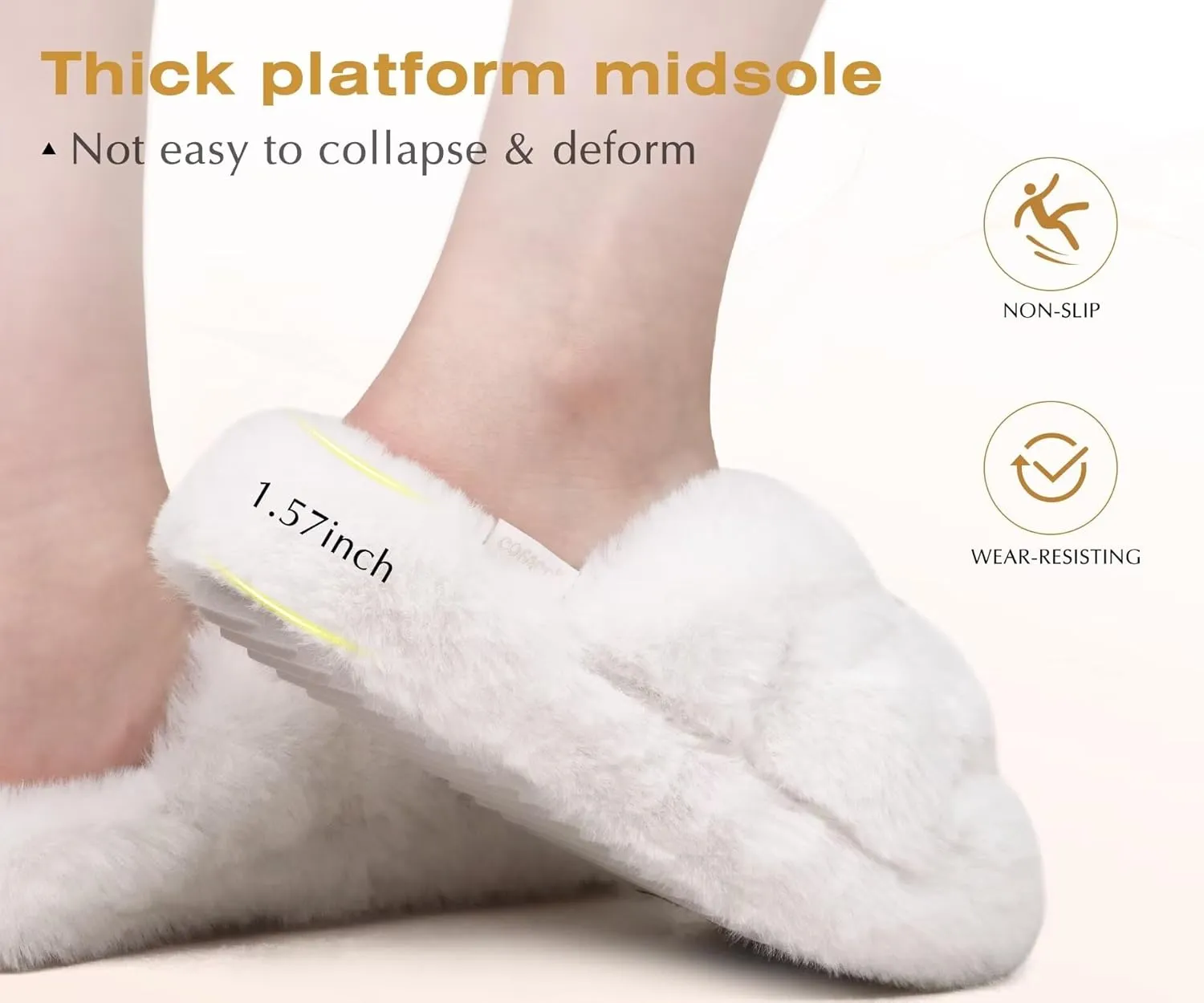 COFACE Women's Fluff Slippers Open Toe Fuzzy Faux Fur Ladies House Fashion Platform Slide Shoes with Comfort Arch Support, Indoor Outdoor Sole