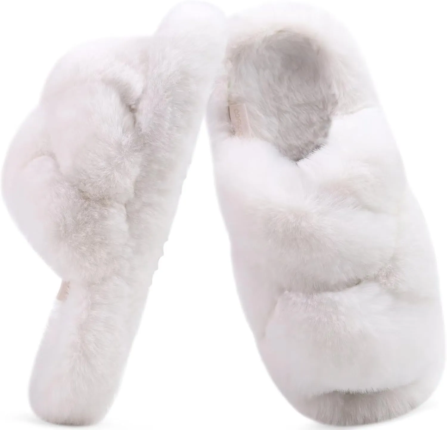 COFACE Women's Fluff Slippers Open Toe Fuzzy Faux Fur Ladies House Fashion Platform Slide Shoes with Comfort Arch Support, Indoor Outdoor Sole