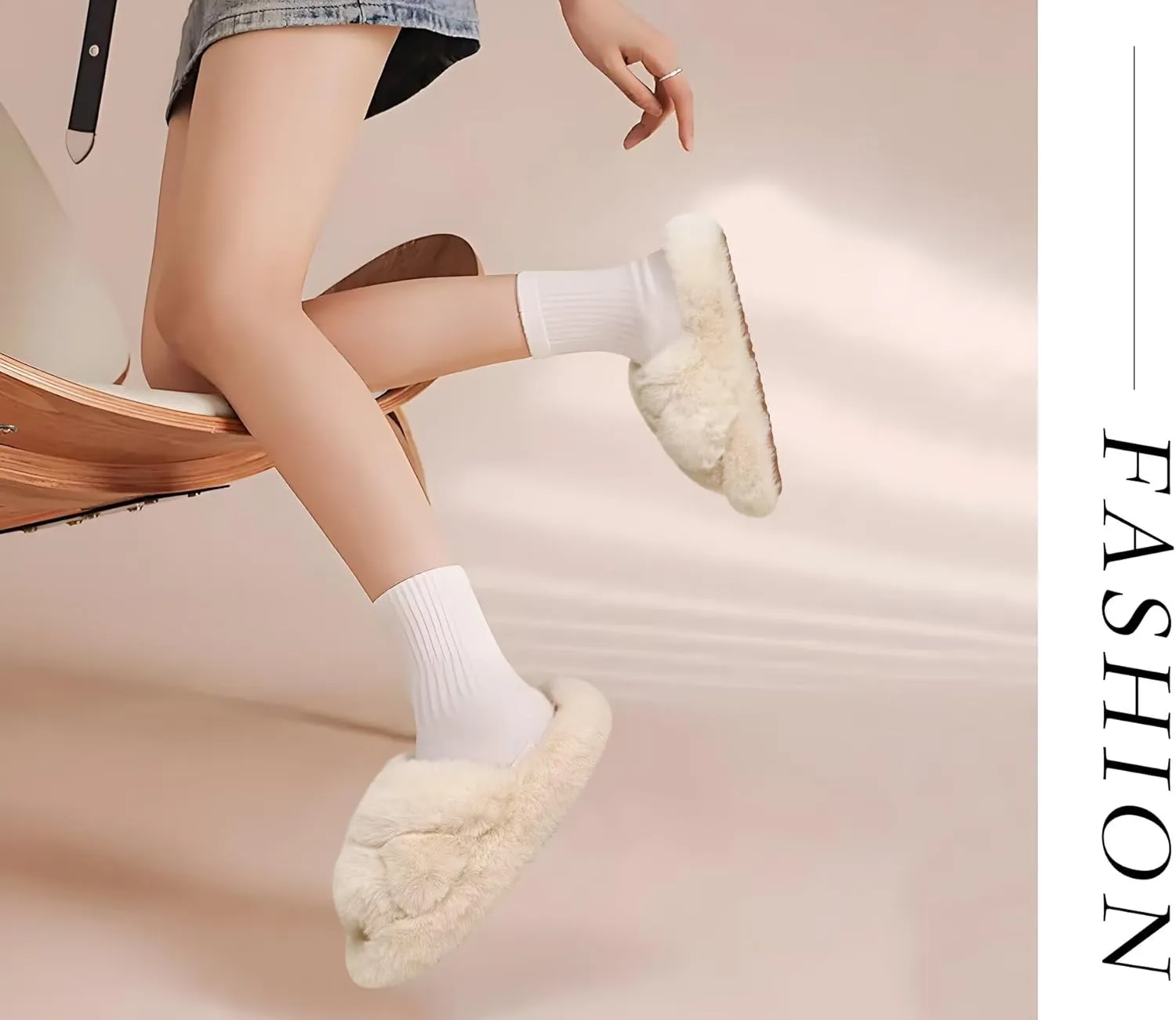 COFACE Women's Fluff Slippers Open Toe Fuzzy Faux Fur Ladies House Fashion Platform Slide Shoes with Comfort Arch Support, Indoor Outdoor Sole