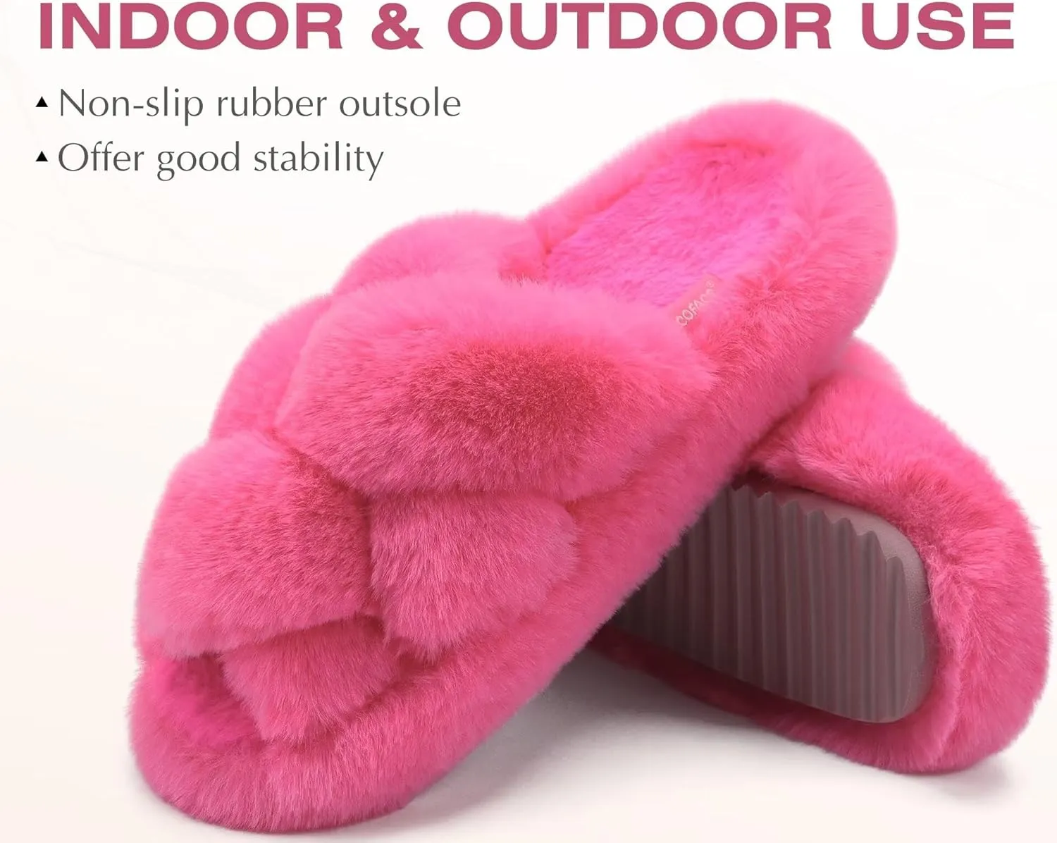 COFACE Women's Fluff Slippers Open Toe Fuzzy Faux Fur Ladies House Fashion Platform Slide Shoes with Comfort Arch Support, Indoor Outdoor Sole