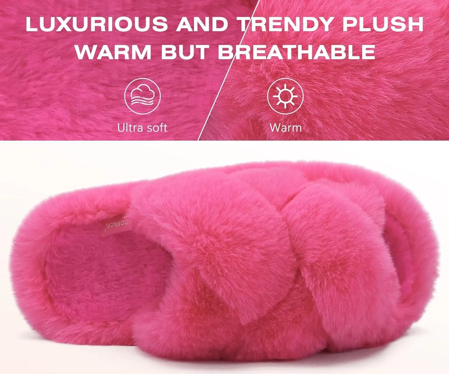 COFACE Women's Fluff Slippers Open Toe Fuzzy Faux Fur Ladies House Fashion Platform Slide Shoes with Comfort Arch Support, Indoor Outdoor Sole