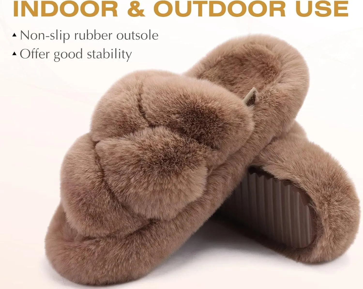COFACE Women's Fluff Slippers Open Toe Fuzzy Faux Fur Ladies House Fashion Platform Slide Shoes with Comfort Arch Support, Indoor Outdoor Sole