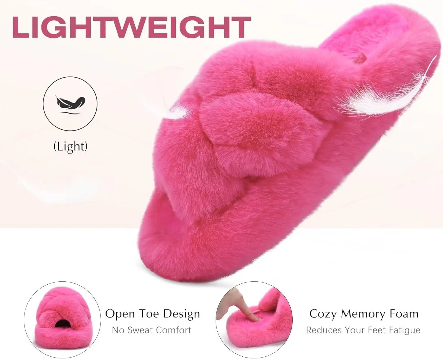 COFACE Women's Fluff Slippers Open Toe Fuzzy Faux Fur Ladies House Fashion Platform Slide Shoes with Comfort Arch Support, Indoor Outdoor Sole