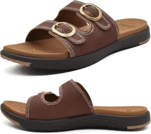COFACE Womens Orthotic Slides Comfort Plantar Fasciitis Arch Support Slip on Flat Sandals Ladies Soft Cushion Fashion Yoga Mat Slippers With Adjustable Straps