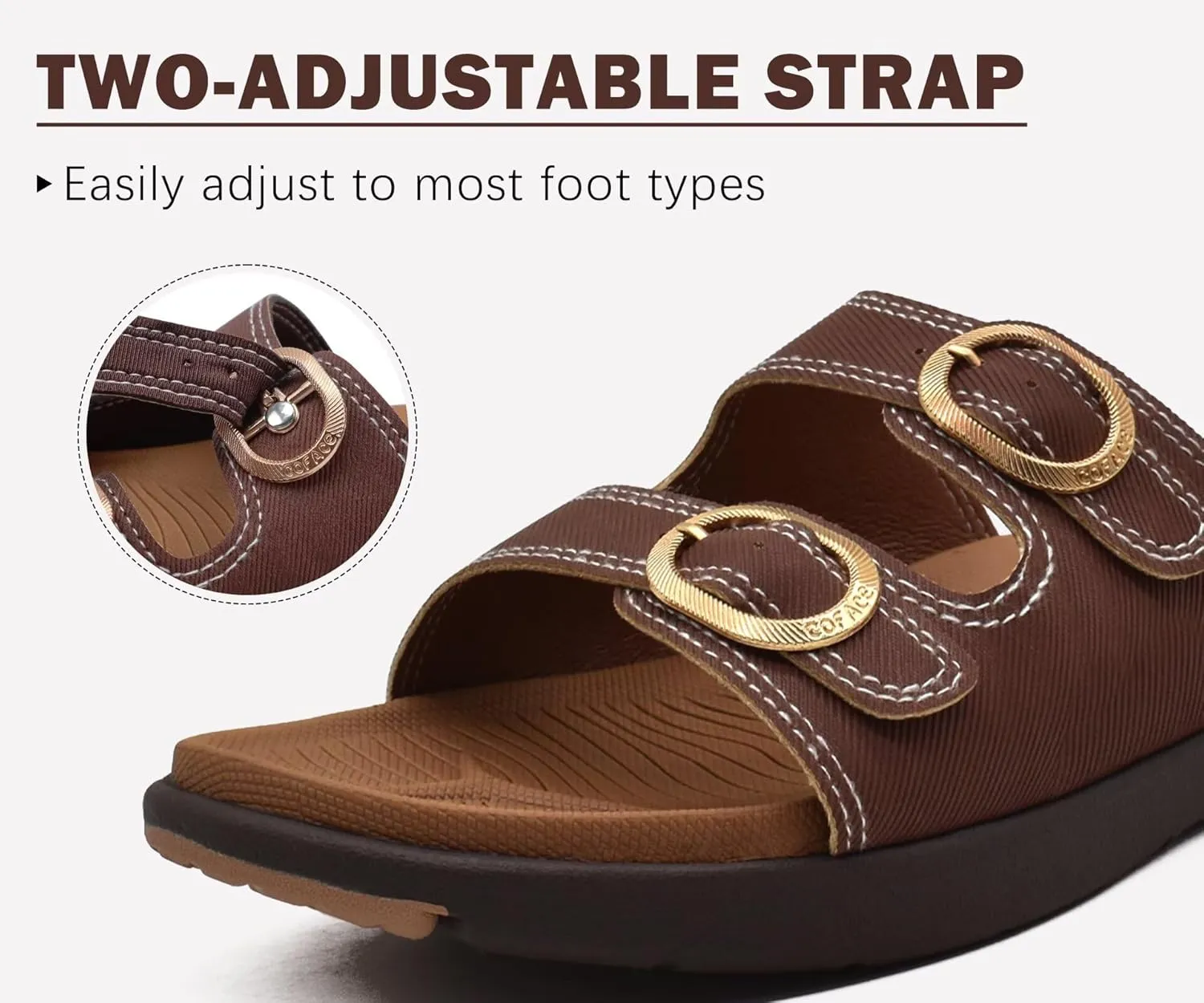 COFACE Womens Orthotic Slides Comfort Plantar Fasciitis Arch Support Slip on Flat Sandals Ladies Soft Cushion Fashion Yoga Mat Slippers With Adjustable Straps