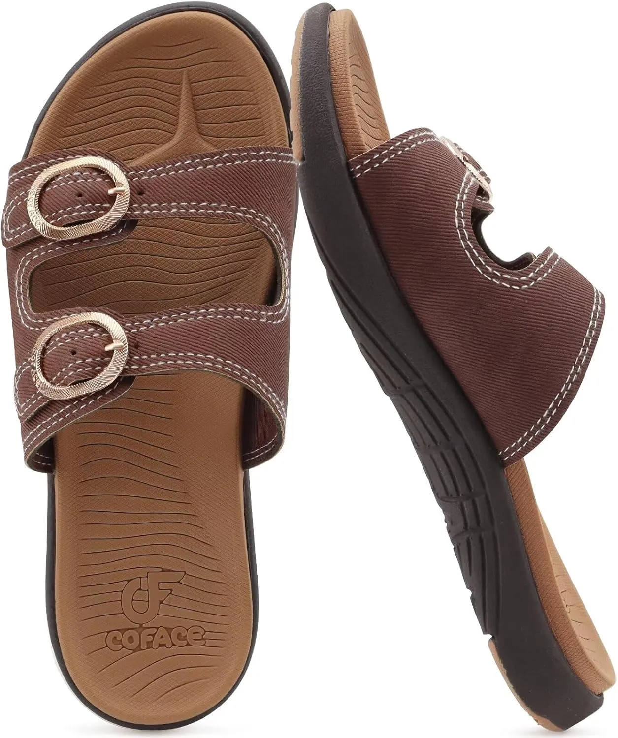 COFACE Womens Orthotic Slides Comfort Plantar Fasciitis Arch Support Slip on Flat Sandals Ladies Soft Cushion Fashion Yoga Mat Slippers With Adjustable Straps