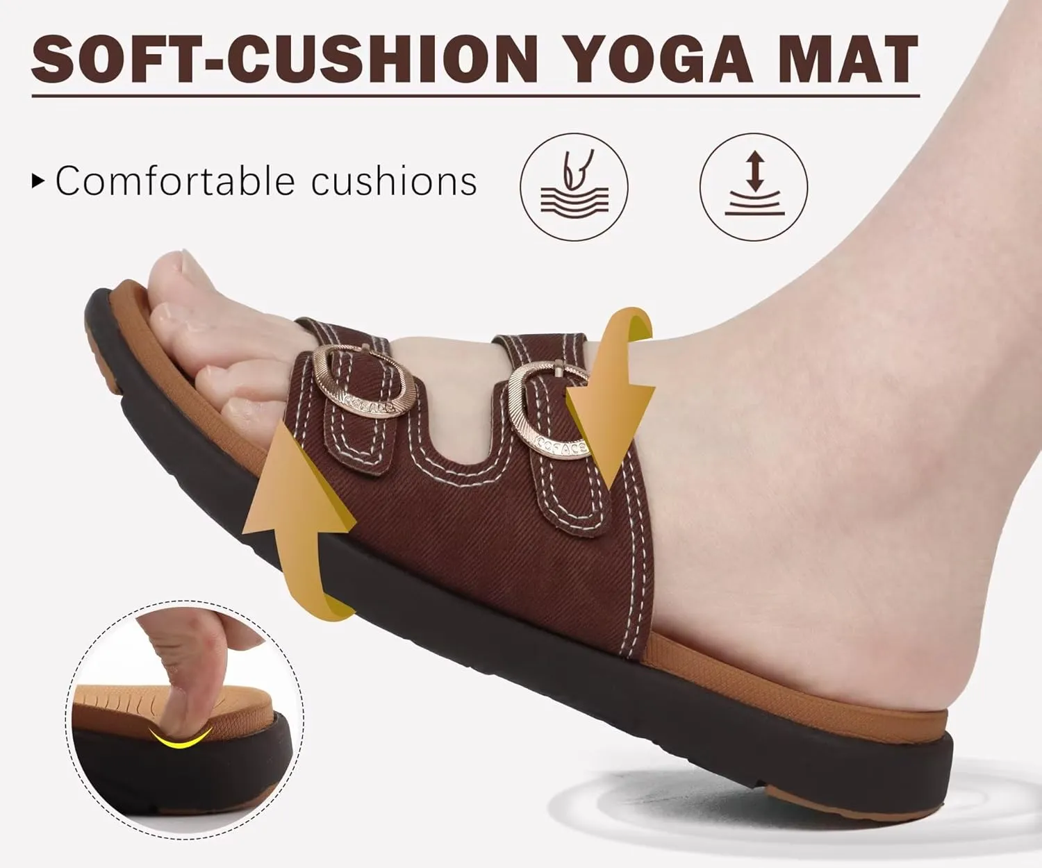 COFACE Womens Orthotic Slides Comfort Plantar Fasciitis Arch Support Slip on Flat Sandals Ladies Soft Cushion Fashion Yoga Mat Slippers With Adjustable Straps