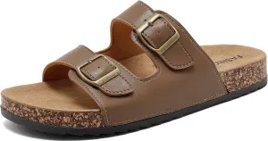 Cork Footbed Sandals Women Men, Arch Support Summer Beach Slide Slip On Slippers with Adjustable Buckle Outdoor Indoor