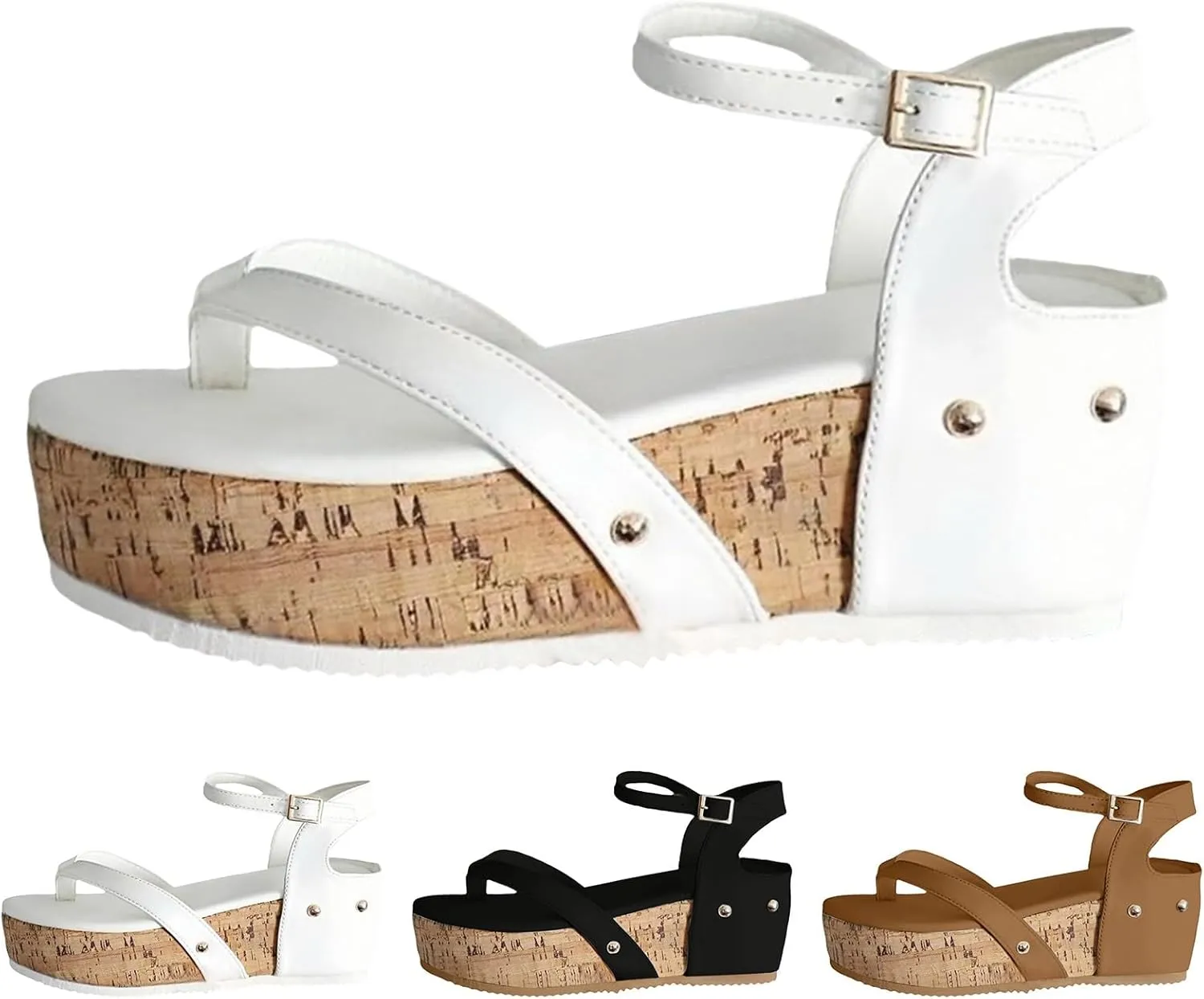 Cork Sandals for Women Orthopedic Wedge Sandals with Arch Support Summer Ankle Strap Buckle Beach Sandals Open Toe Slip On Shoes
