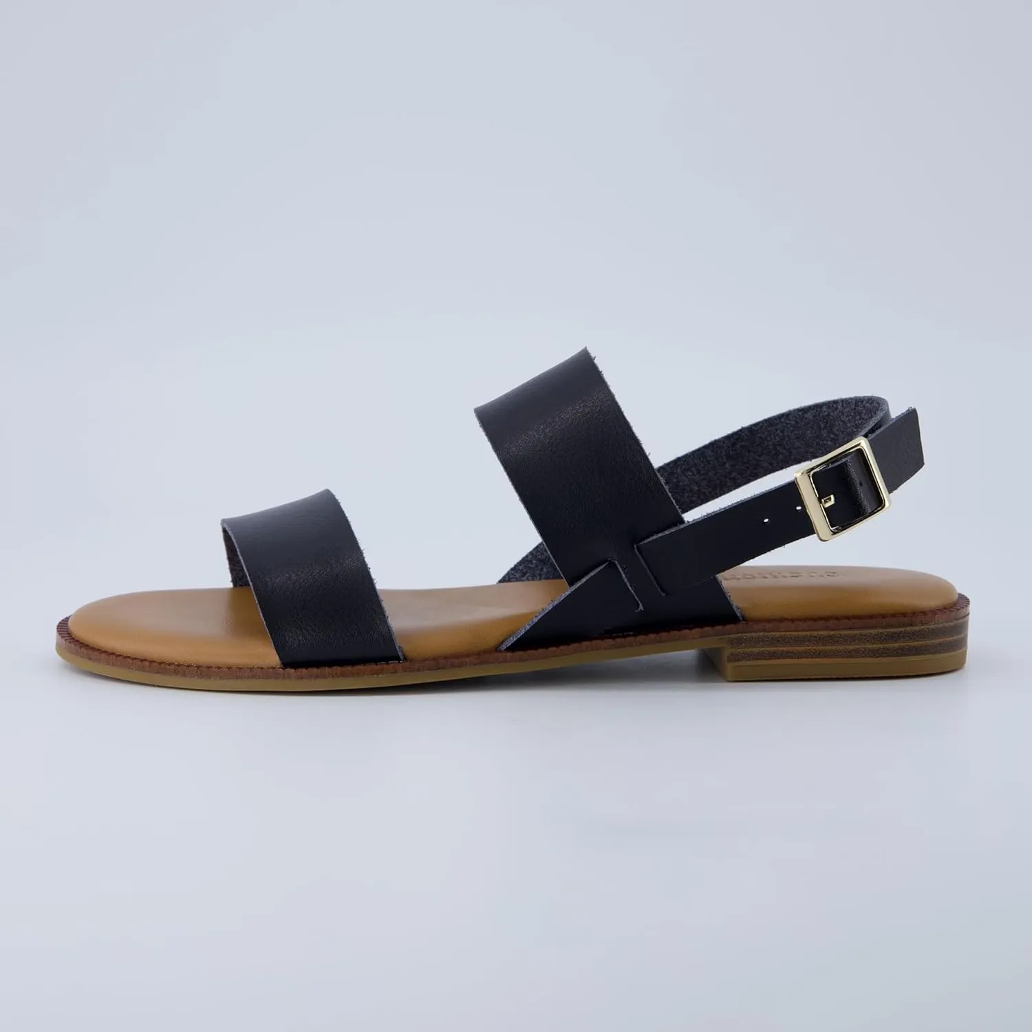 CUSHIONAIRE Lima Women’s Two-Strap Sandal – Faux Leather Flat with Adjustable Ankle Strap & Cushioned Footbed