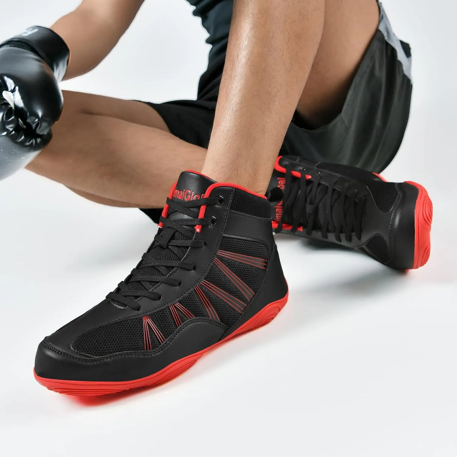 DimaiGlobal Men's Wrestling Shoe Boxing Shoes Zero Drop Sole High Top Fighting Shoes Fitness Sneaker Taekwondo Karate Martial Arts Weightlifting Training Shoes