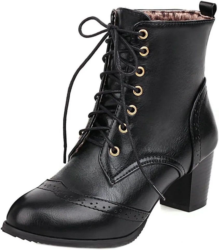 DINTAHA Pirate Boots Womens Victorian Ankle Boots Lace Up Chunky Heel Booties Vintage Oxford Wingtip Boots