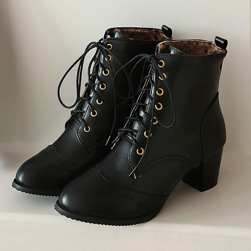 DINTAHA Pirate Boots Womens Victorian Ankle Boots Lace Up Chunky Heel Booties Vintage Oxford Wingtip Boots