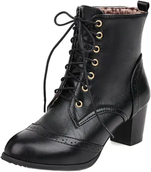 DINTAHA Pirate Boots Womens Victorian Ankle Boots Lace Up Chunky Heel Booties Vintage Oxford Wingtip Boots