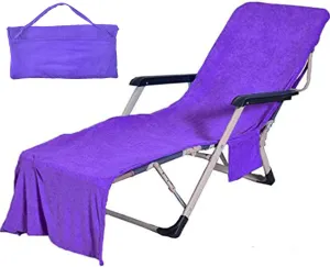Double Layer Chaise Lounge Pool Chair Cover Beach Towel Fitted Elastic Pocket Won't Slide 85" L x 30" W-Purple