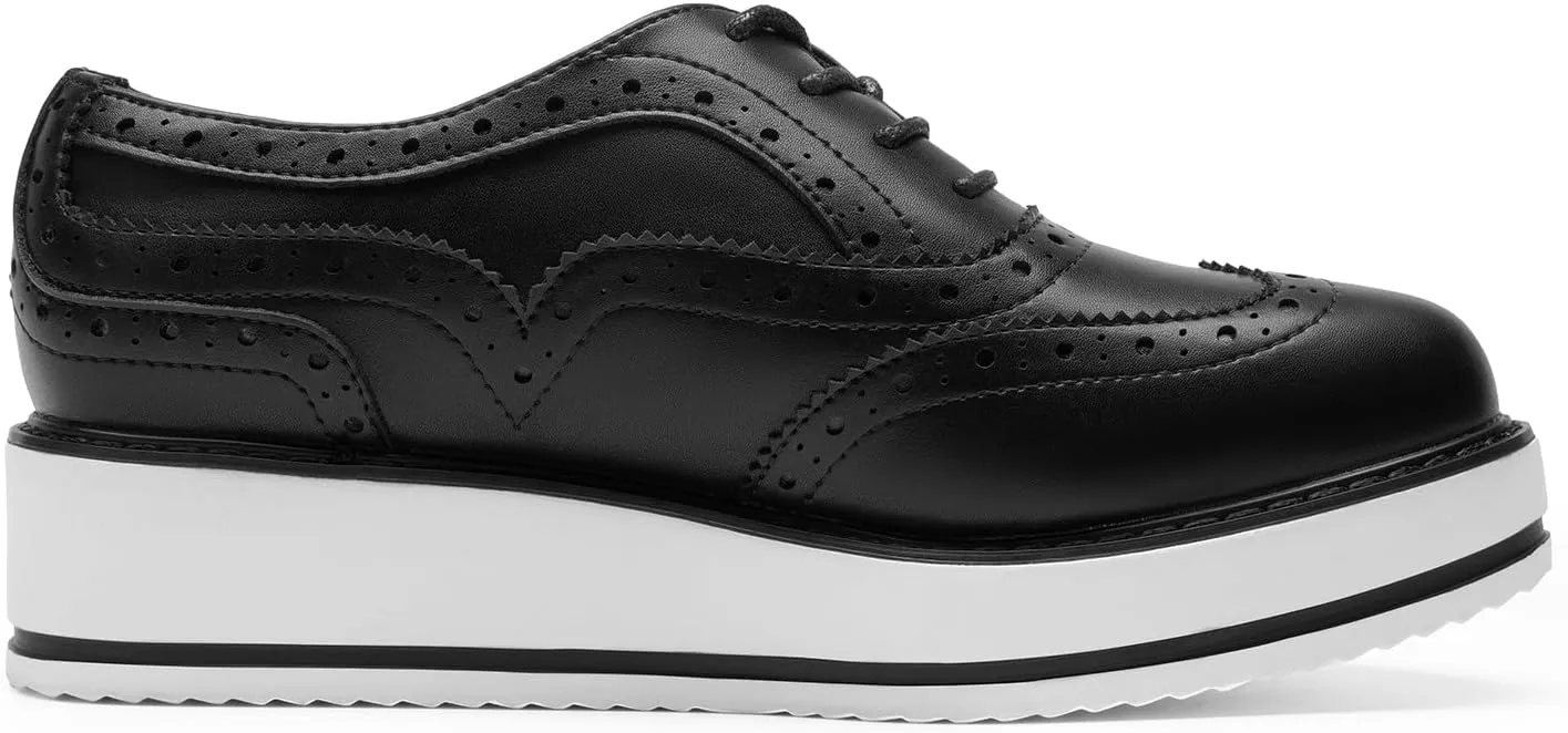 DREAM PAIRS Women's Platform Oxfords Lace-up Wingtips Round Toe Dress Shoes