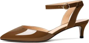 Eldof Women's Low Kitten Heel Sandals Pointed Toe Heels Ankle Strap Heeled Dressy Shoes for Summer Casual Office Wedding Event 1.4 Inches