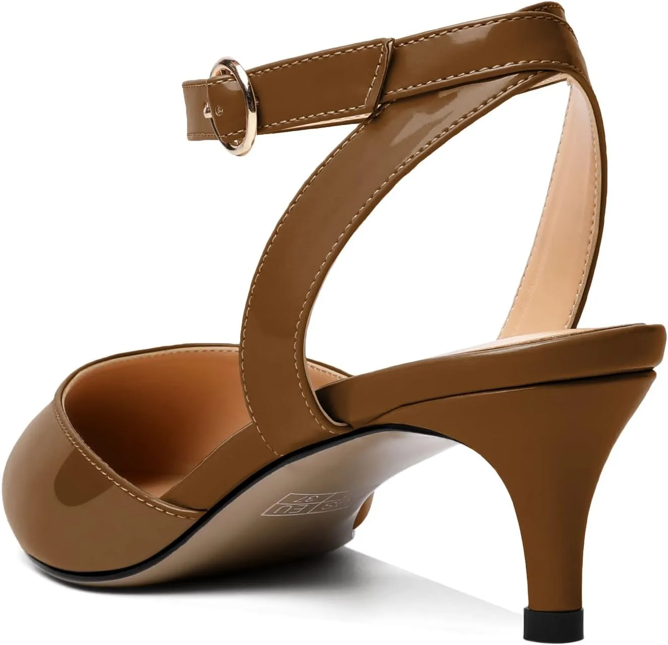 Eldof Women's Low Kitten Heel Sandals Pointed Toe Heels Ankle Strap Heeled Dressy Shoes for Summer Casual Office Wedding Event 1.4 Inches