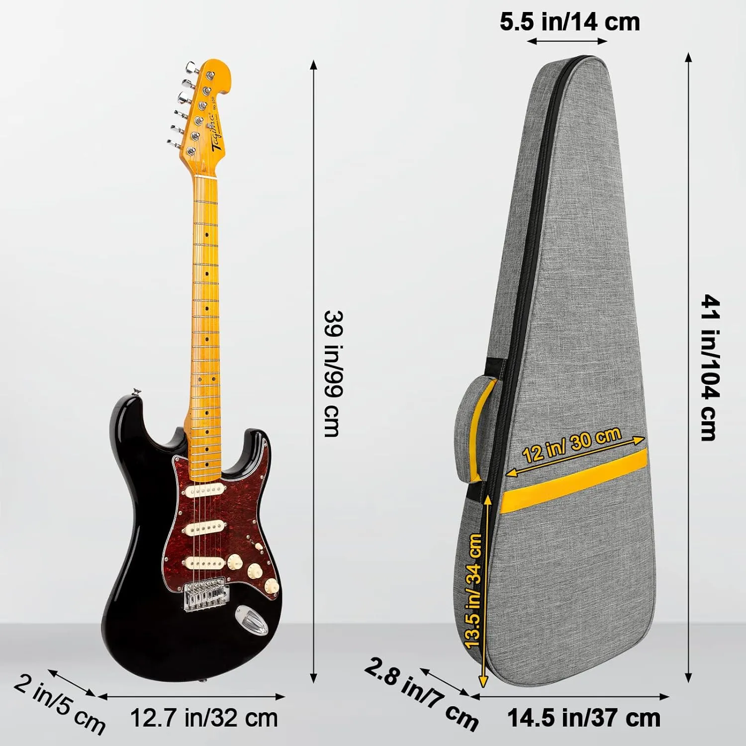 Electric Guitar Gig Bag, 39 Inch Electric Guitar Case with 0.5 Inch Thick Padding with Carry Handle, Pocket & Neck Strap Electric Guitar Bag Gray