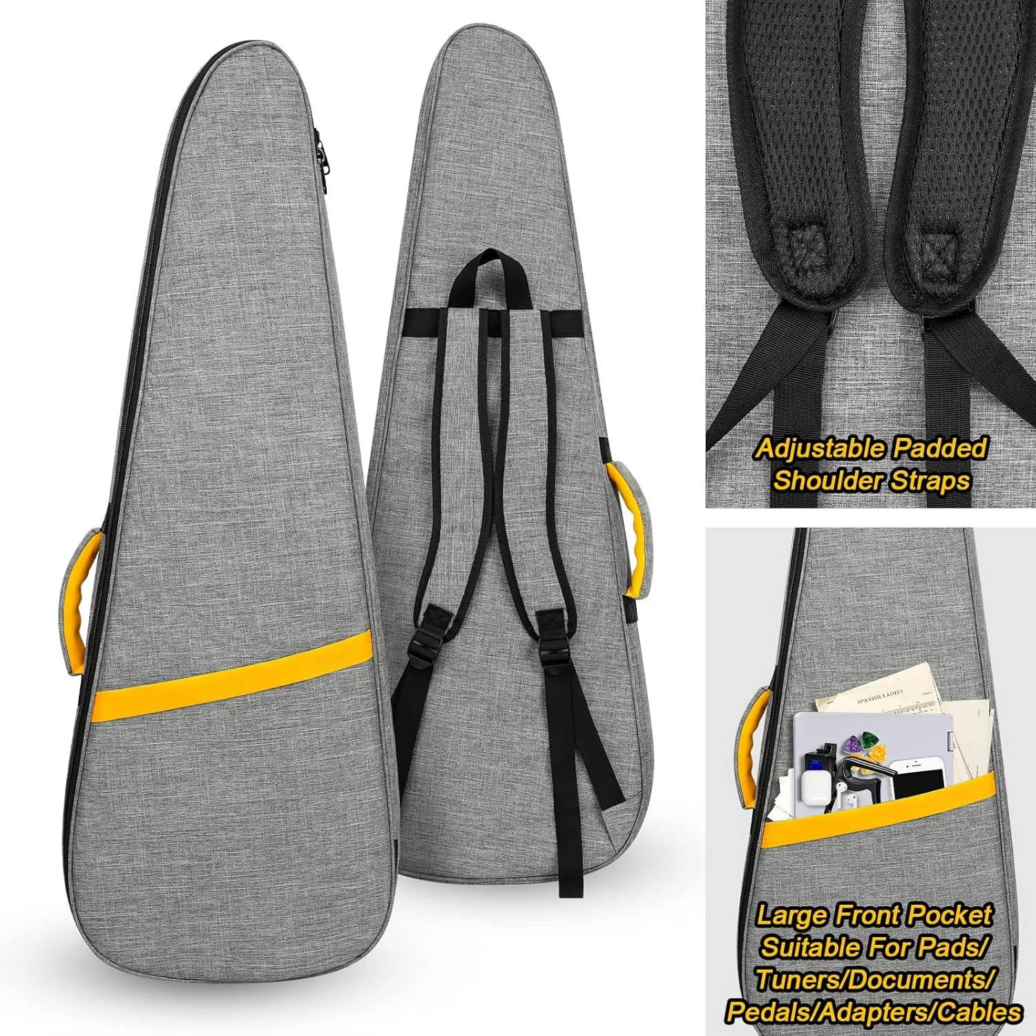 Electric Guitar Gig Bag, 39 Inch Electric Guitar Case with 0.5 Inch Thick Padding with Carry Handle, Pocket & Neck Strap Electric Guitar Bag Gray