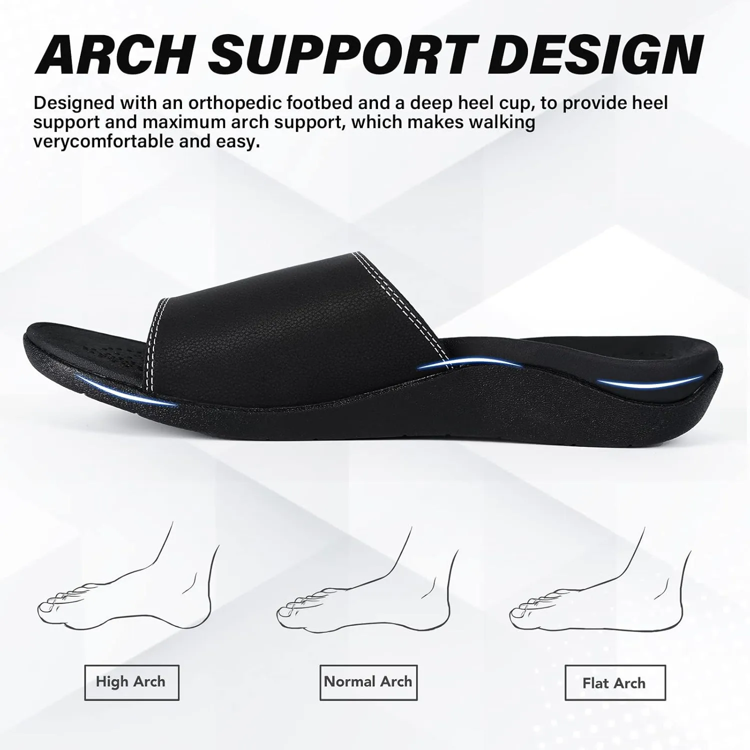 ERGOfoot Slide Sandals with Arch Support, Comfortable Plantar Fasciitis Feet Walking Sandal, Orthopedic Sandals with Adjustable Straps, Foot Pain Relief