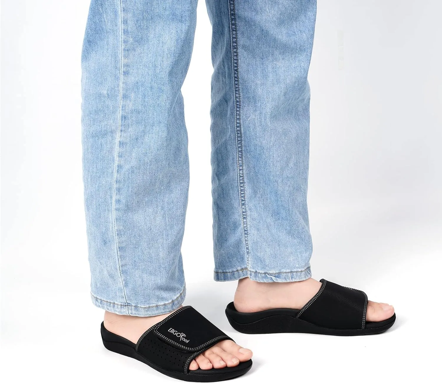 ERGOfoot Slide Sandals with Arch Support, Comfortable Plantar Fasciitis Feet Walking Sandal, Orthopedic Sandals with Adjustable Straps, Foot Pain Relief