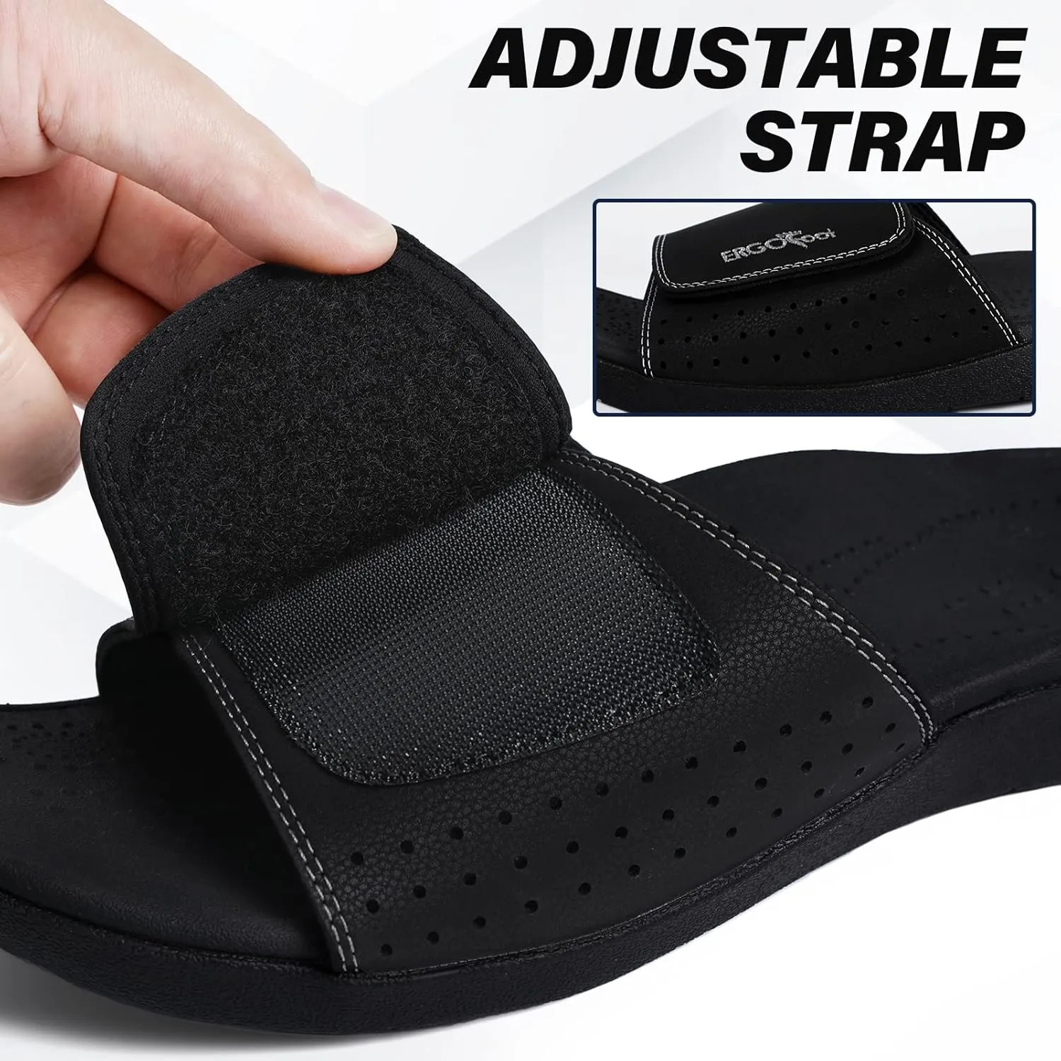 ERGOfoot Slide Sandals with Arch Support, Comfortable Plantar Fasciitis Feet Walking Sandal, Orthopedic Sandals with Adjustable Straps, Foot Pain Relief