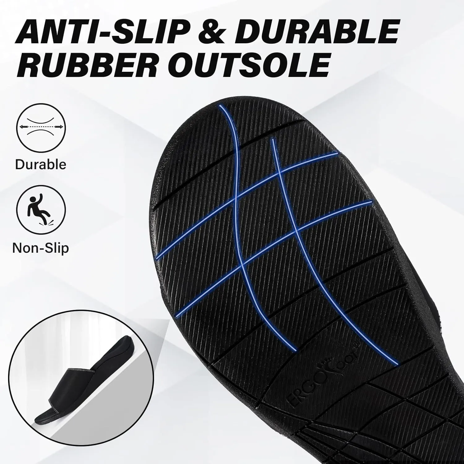 ERGOfoot Slide Sandals with Arch Support, Comfortable Plantar Fasciitis Feet Walking Sandal, Orthopedic Sandals with Adjustable Straps, Foot Pain Relief